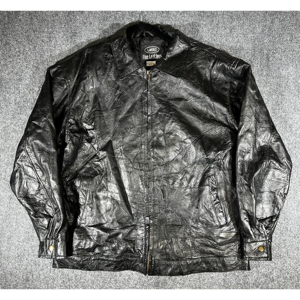Vintage 90s Black Leather Jacket Medium Genuine Leather
